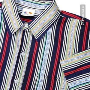 Vintage Castaways Men's L Shirt Short Sleeve Button Southwest‎ Stripe READ